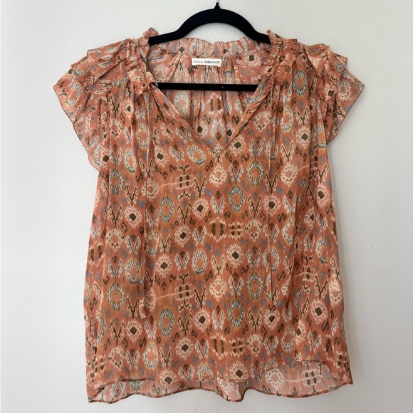 Ulla Johnson Elif Silk Ikat Boho Ruffle Blouse Peasant Top 2 Feminine Floral - Picture 2 of 6